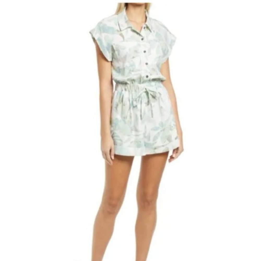 BTFL-LIFE Leaf Print Romper In Mint Sage‎ - large